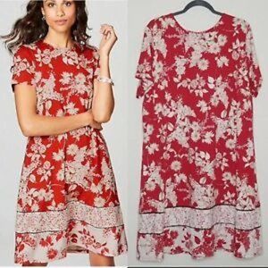 J Jill Wearever Perfect T Shirt Floral Red Dress
